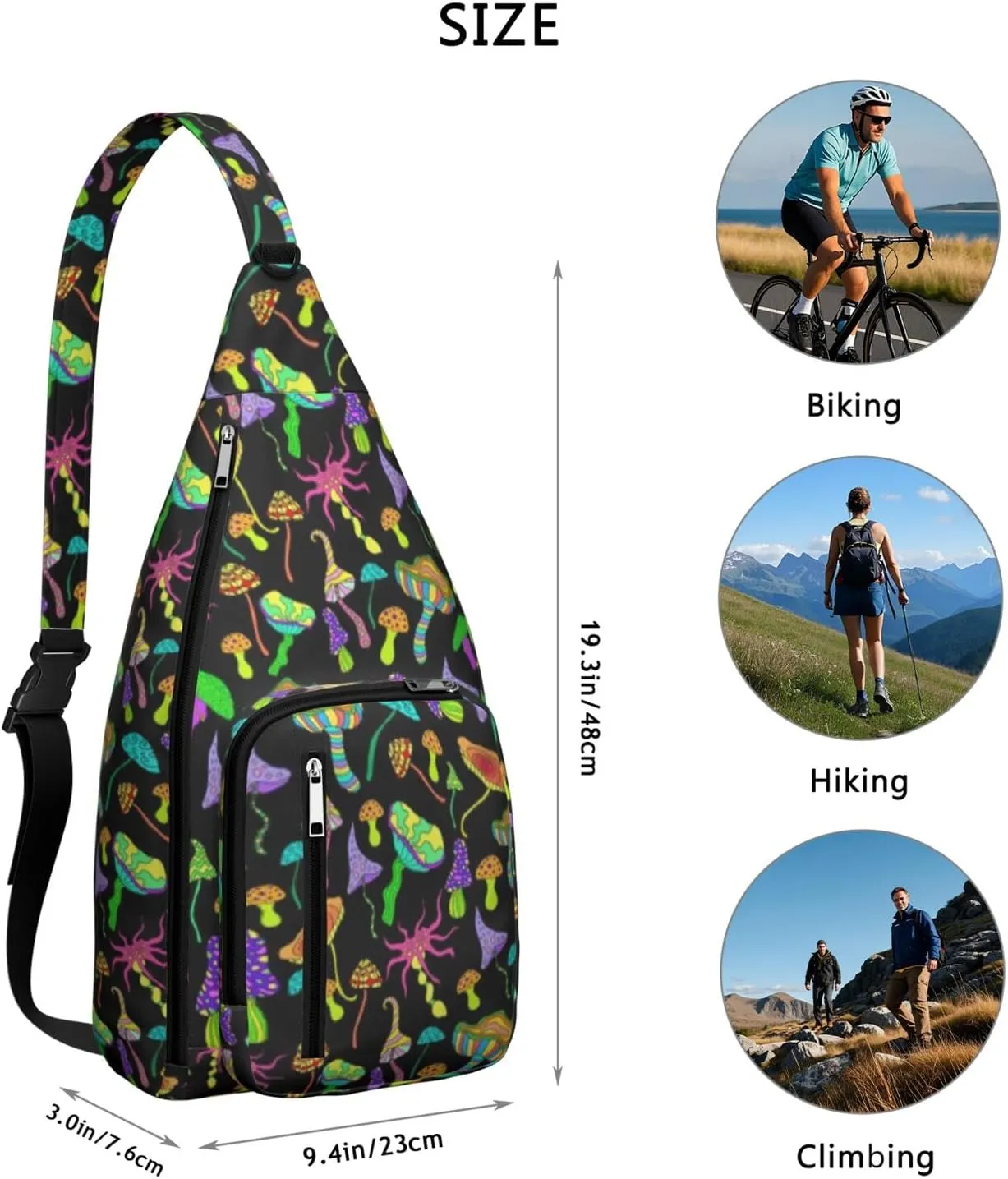 Shoulder Sling Crossbody Casual Chest Bag For Travel Sports Running,Backpack for Men & Women Lightweight Sports BagCrossbody Concealed Carry,Mushroom Shoulder Bag Waterproof Chest Bag