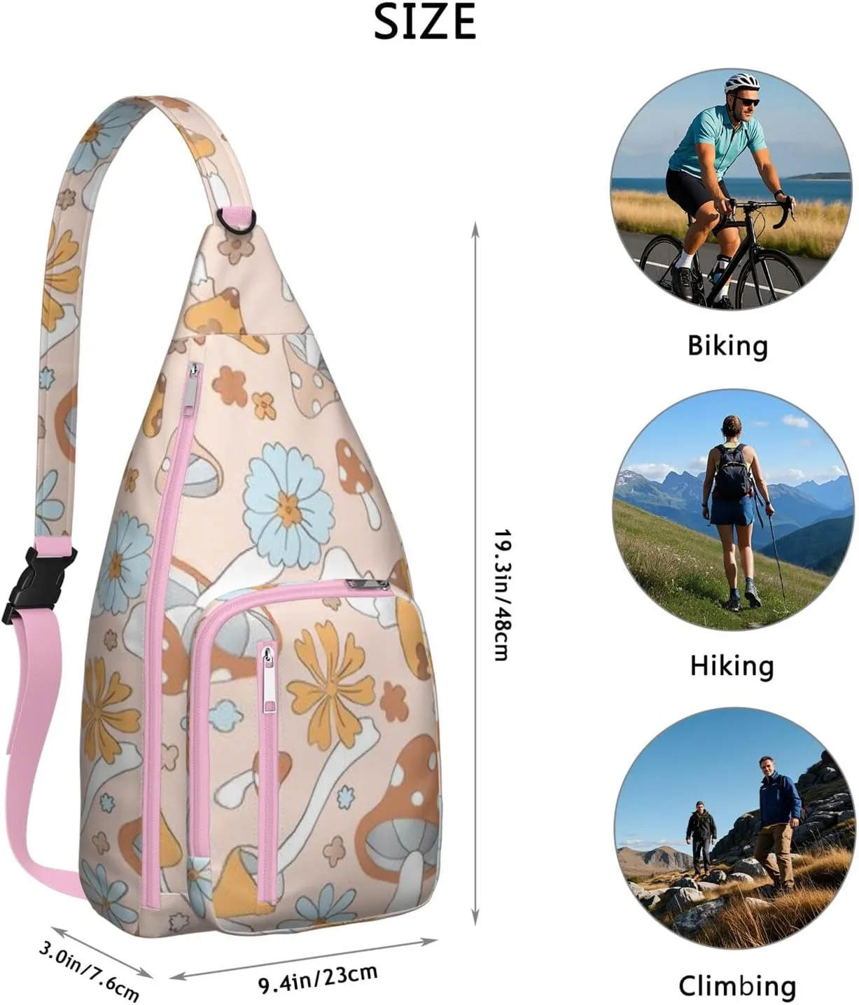 Shoulder Sling Crossbody Casual Chest Bag For Travel Sports Running,Backpack for Men & Women Lightweight Sports BagCrossbody Concealed Carry,Mushroom Shoulder Bag Waterproof Chest Bag
