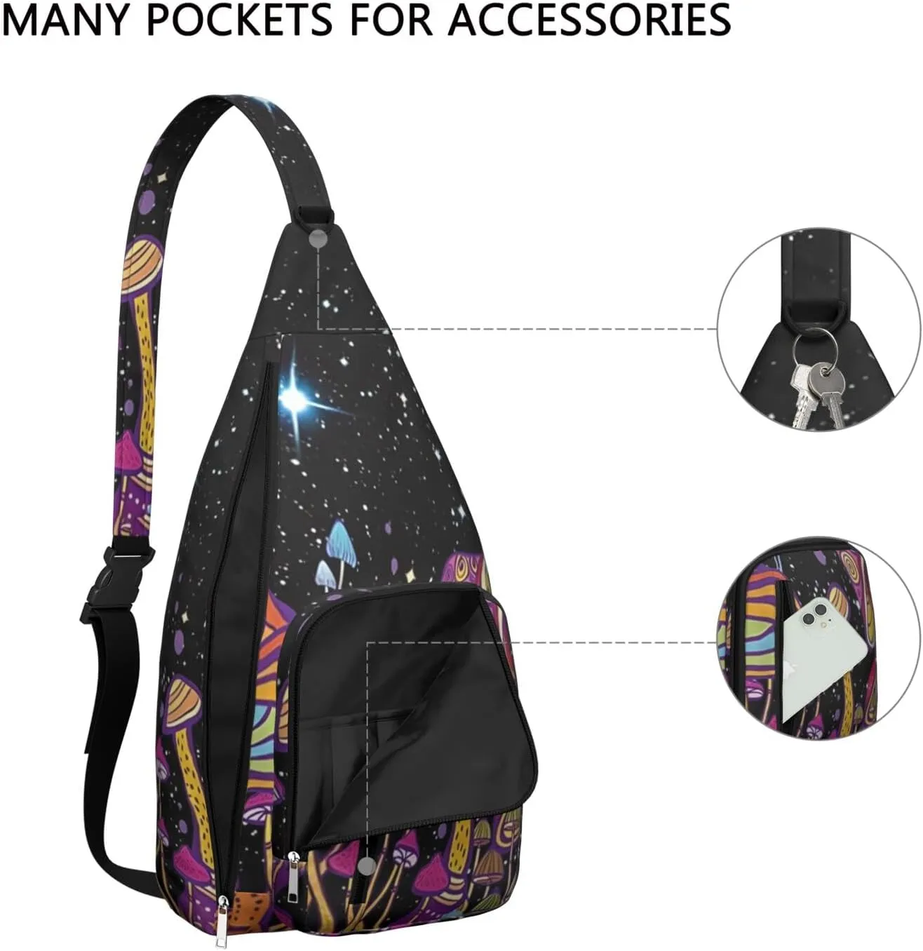 Shoulder Sling Crossbody Casual Chest Bag For Travel Sports Running,Backpack for Men & Women Lightweight Sports BagCrossbody Concealed Carry,Mushroom Shoulder Bag Waterproof Chest Bag