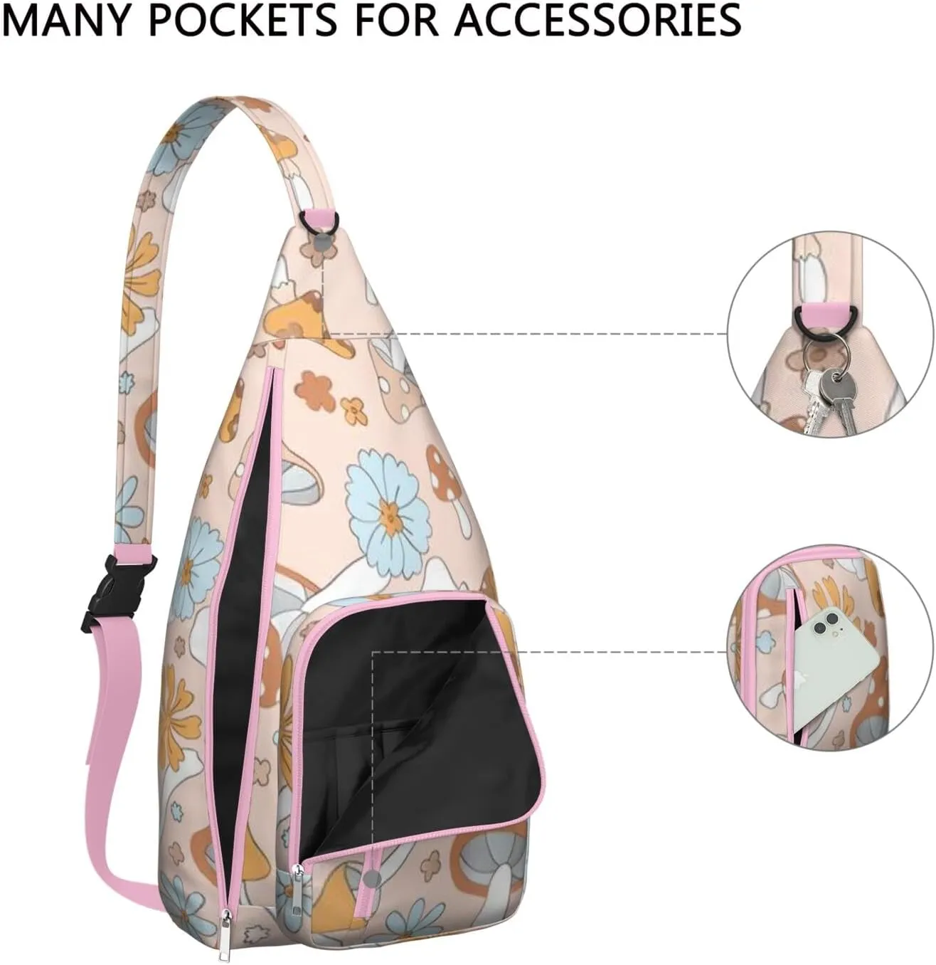 Shoulder Sling Crossbody Casual Chest Bag For Travel Sports Running,Backpack for Men & Women Lightweight Sports BagCrossbody Concealed Carry,Mushroom Shoulder Bag Waterproof Chest Bag