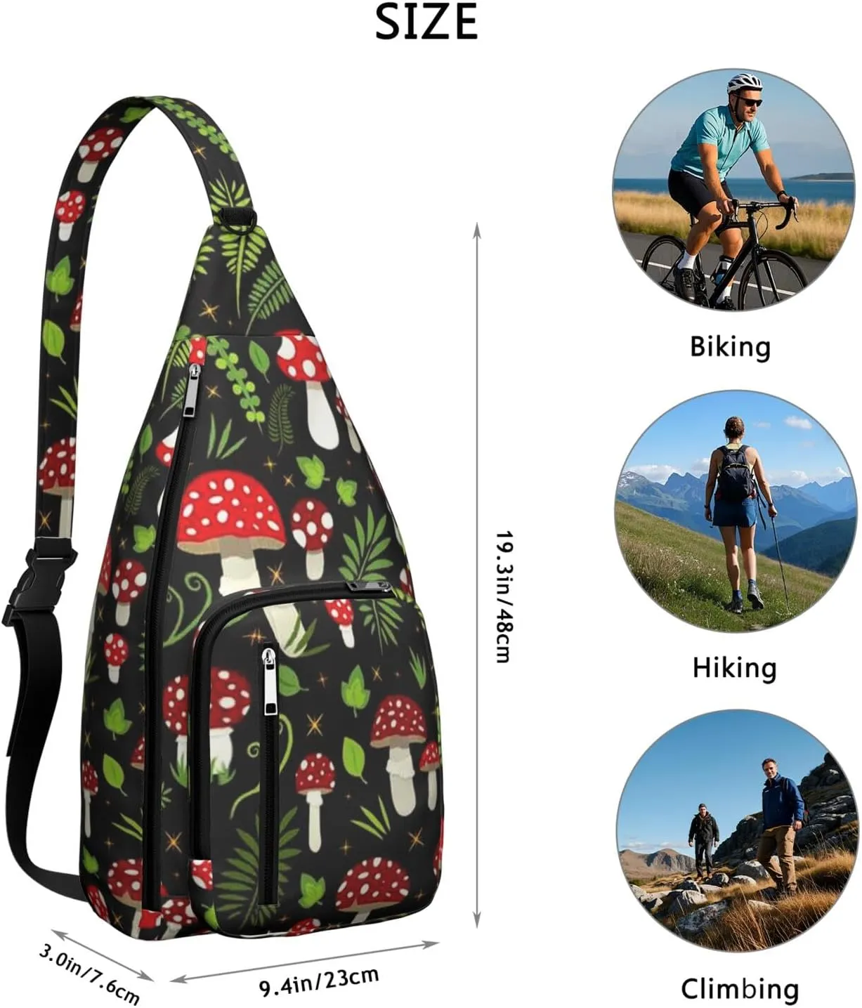 Shoulder Sling Crossbody Casual Chest Bag For Travel Sports Running,Backpack for Men & Women Lightweight Sports BagCrossbody Concealed Carry,Mushroom Shoulder Bag Waterproof Chest Bag