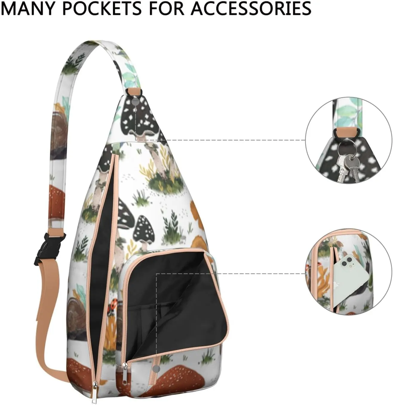 Shoulder Sling Crossbody Casual Chest Bag For Travel Sports Running,Backpack for Men & Women Lightweight Sports BagCrossbody Concealed Carry,Mushroom Shoulder Bag Waterproof Chest Bag