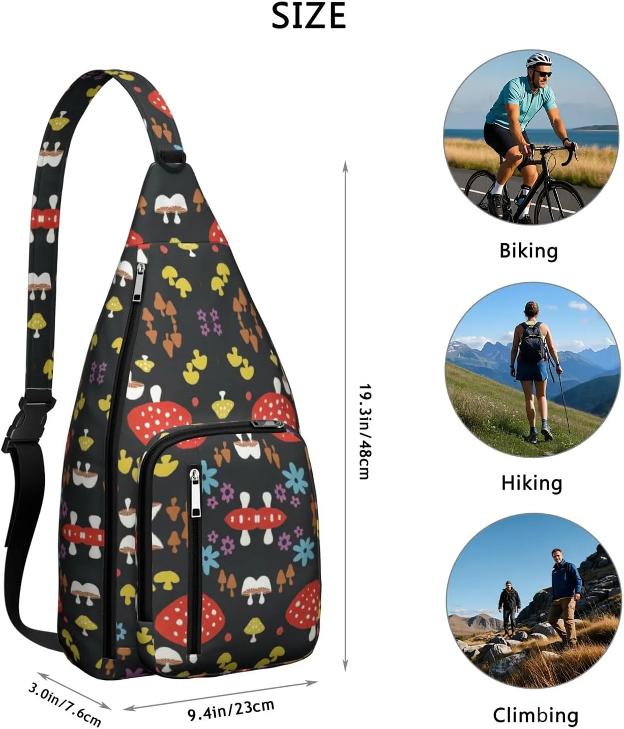 Shoulder Sling Crossbody Casual Chest Bag For Travel Sports Running,Backpack for Men & Women Lightweight Sports BagCrossbody Concealed Carry,Mushroom Shoulder Bag Waterproof Chest Bag