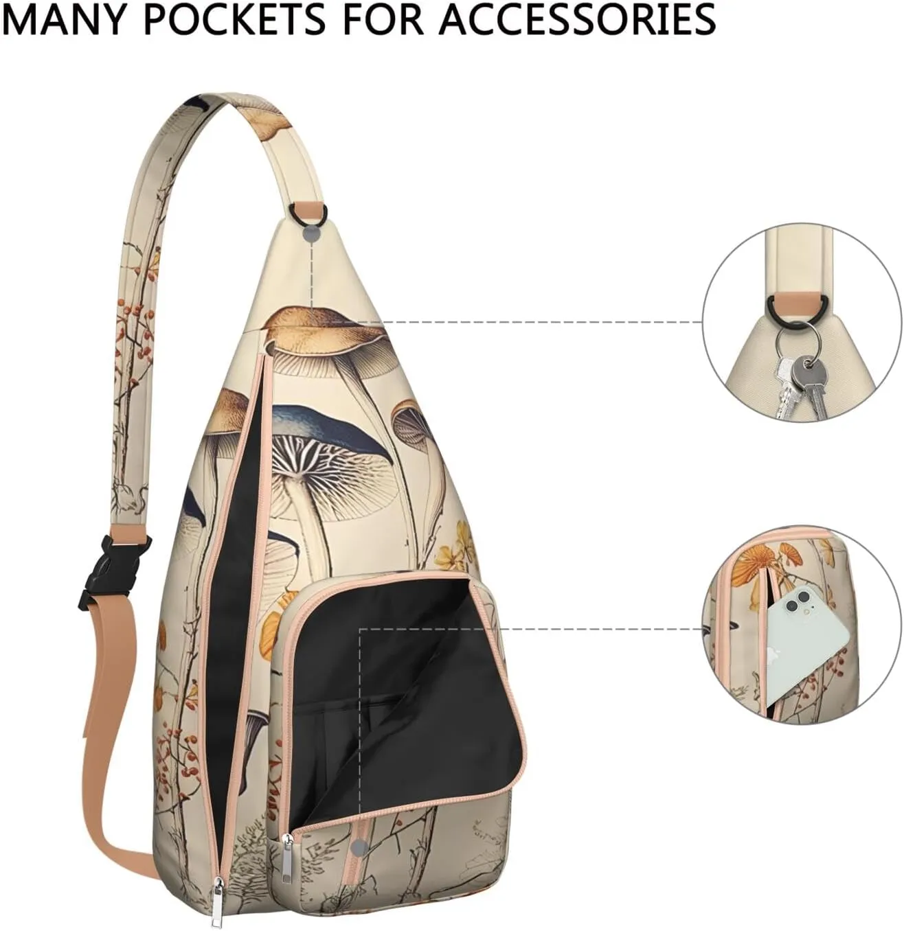 Shoulder Sling Crossbody Casual Chest Bag For Travel Sports Running,Backpack for Men & Women Lightweight Sports BagCrossbody Concealed Carry,Mushroom Shoulder Bag Waterproof Chest Bag