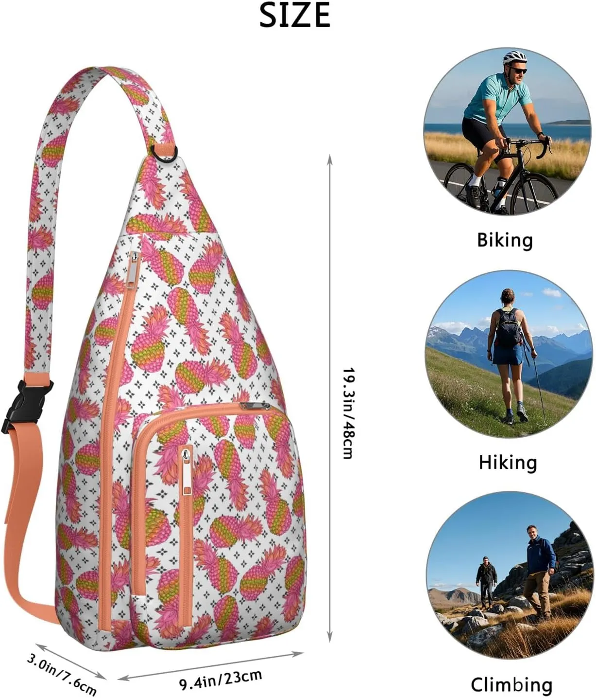 Shoulder Sling Crossbody Casual Chest Bag For Travel Sports Running,Backpack for Men & Women Lightweight Sports BagCrossbody Concealed Carry,Pineapple Shoulder Bag Waterproof Chest Bag