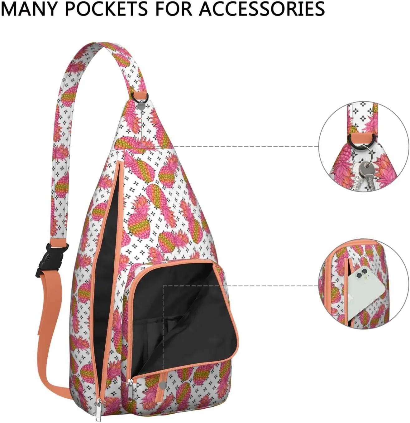 Shoulder Sling Crossbody Casual Chest Bag For Travel Sports Running,Backpack for Men & Women Lightweight Sports BagCrossbody Concealed Carry,Pineapple Shoulder Bag Waterproof Chest Bag