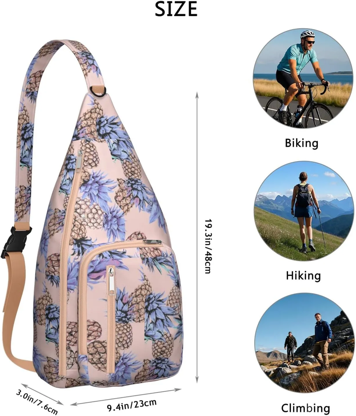 Shoulder Sling Crossbody Casual Chest Bag For Travel Sports Running,Backpack for Men & Women Lightweight Sports BagCrossbody Concealed Carry,Pineapple Shoulder Bag Waterproof Chest Bag