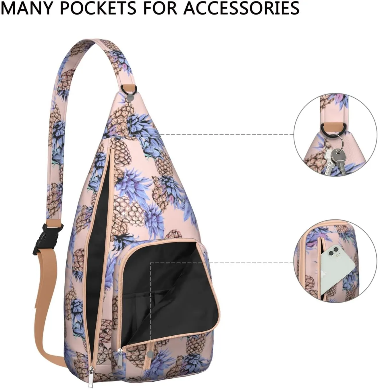 Shoulder Sling Crossbody Casual Chest Bag For Travel Sports Running,Backpack for Men & Women Lightweight Sports BagCrossbody Concealed Carry,Pineapple Shoulder Bag Waterproof Chest Bag