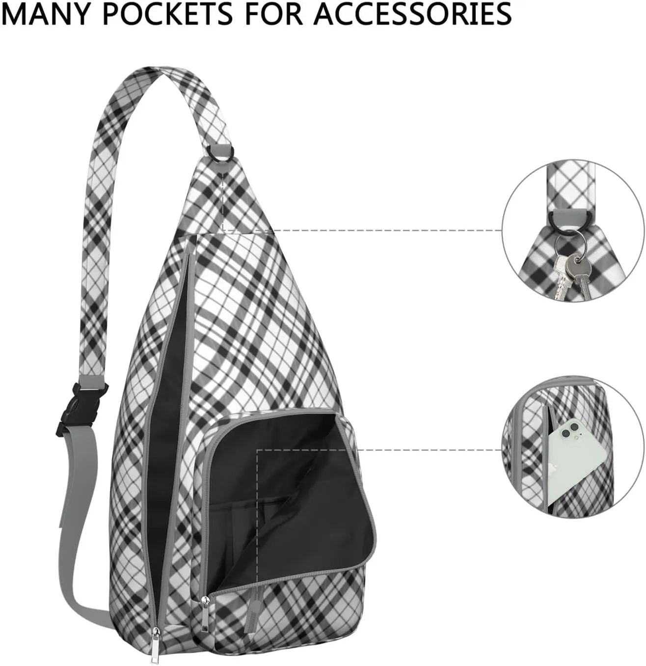 Shoulder Sling Crossbody Casual Chest Bag For Travel Sports Running,Backpack for Men & Women Lightweight Sports BagCrossbody Concealed Carry,Plaid Shoulder Bag Waterproof Chest Bag