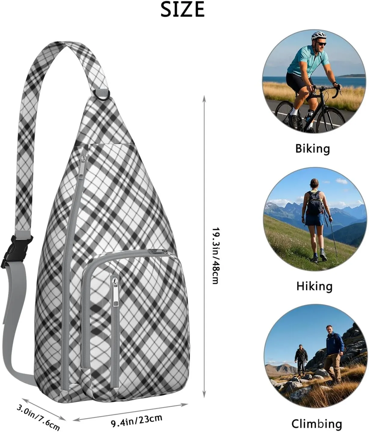 Shoulder Sling Crossbody Casual Chest Bag For Travel Sports Running,Backpack for Men & Women Lightweight Sports BagCrossbody Concealed Carry,Plaid Shoulder Bag Waterproof Chest Bag