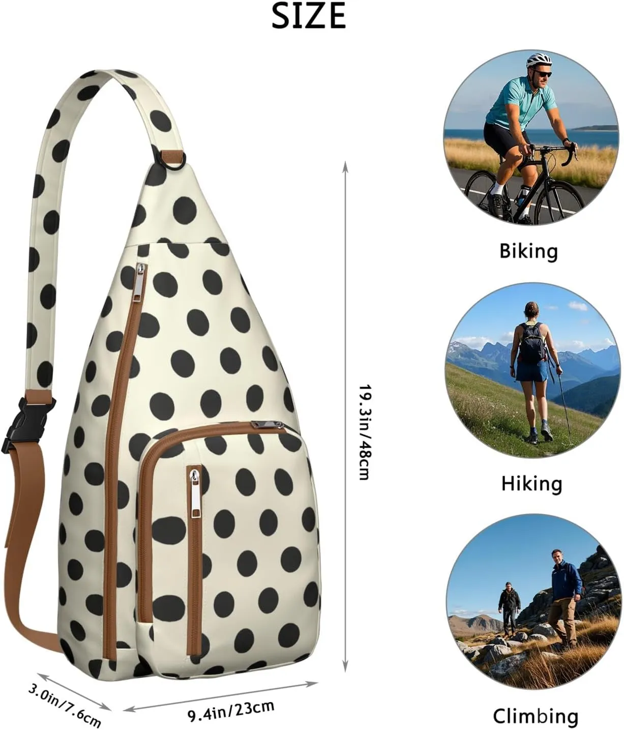 Shoulder Sling Crossbody Casual Chest Bag For Travel Sports Running,Backpack for Men & Women Lightweight Sports BagCrossbody Concealed Carry,Polka Shoulder Bag Waterproof Chest Bag