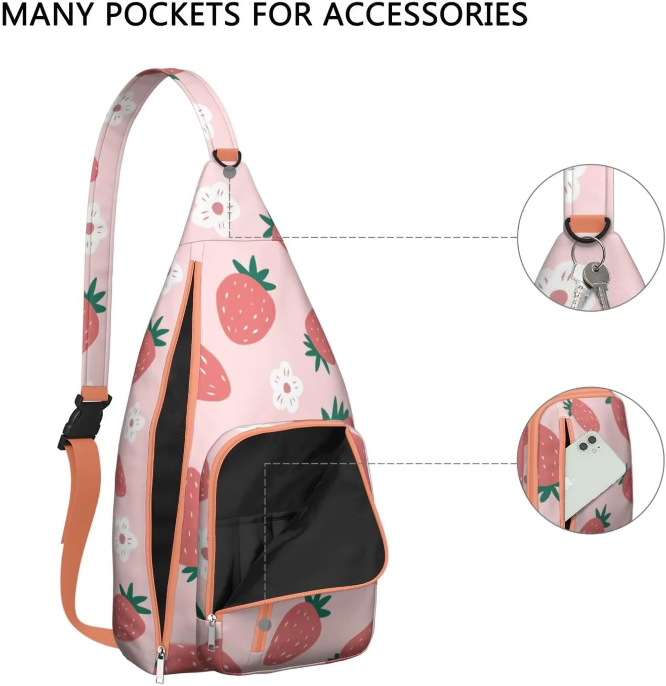 Shoulder Sling Crossbody Casual Chest Bag For Travel Sports Running,Backpack for Men & Women Lightweight Sports BagCrossbody Concealed Carry,Strawberry Shoulder Bag Waterproof Chest Bag