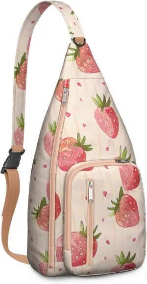 Shoulder Sling Crossbody Casual Chest Bag For Travel Sports Running,Backpack for Men & Women Lightweight Sports BagCrossbody Concealed Carry,Strawberry Shoulder Bag Waterproof Chest Bag