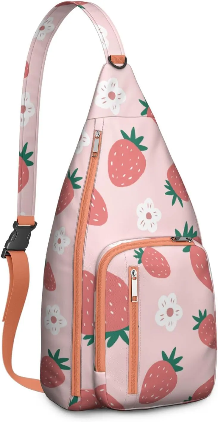 Shoulder Sling Crossbody Casual Chest Bag For Travel Sports Running,Backpack for Men & Women Lightweight Sports BagCrossbody Concealed Carry,Strawberry Shoulder Bag Waterproof Chest Bag