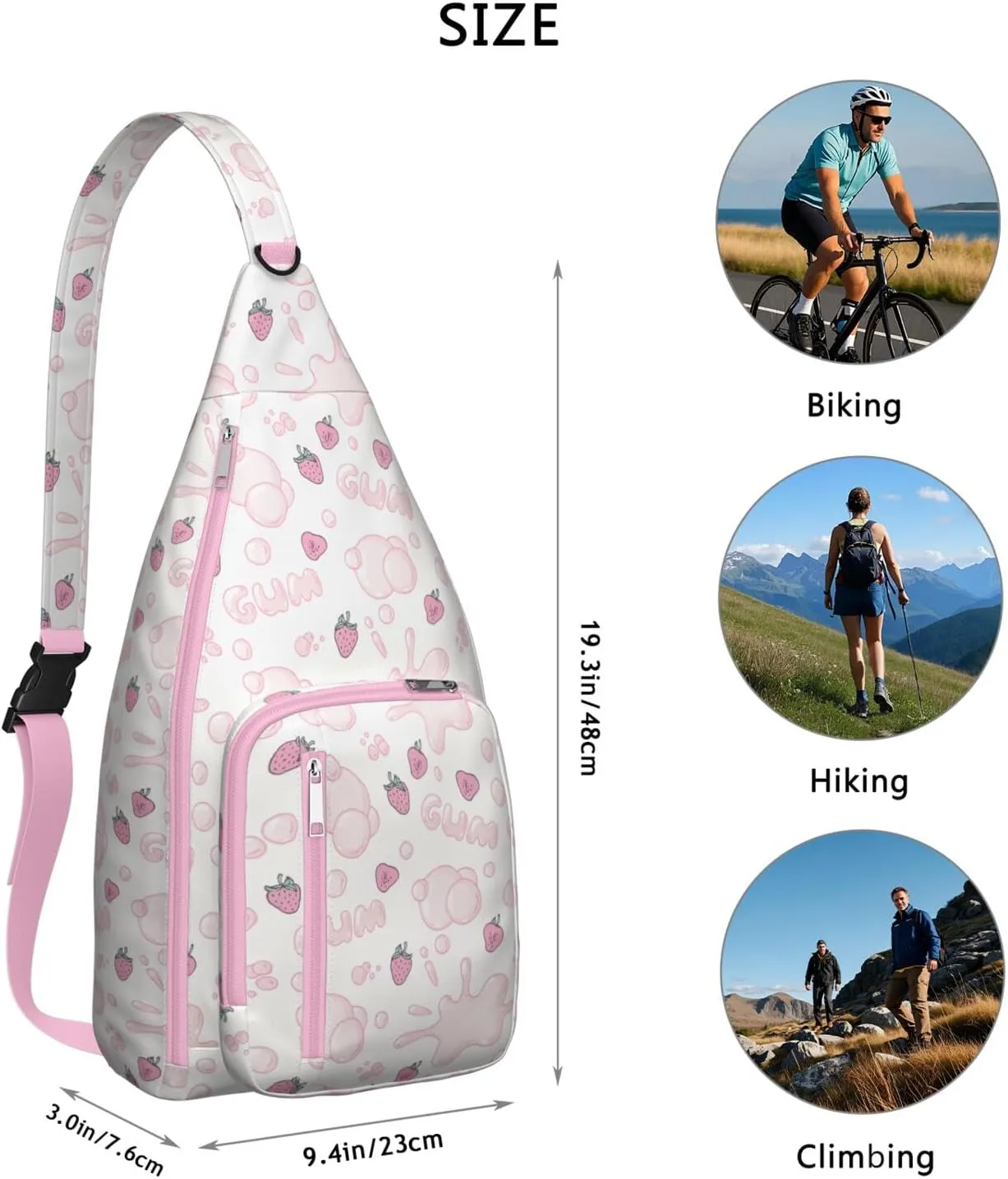Shoulder Sling Crossbody Casual Chest Bag For Travel Sports Running,Backpack for Men & Women Lightweight Sports BagCrossbody Concealed Carry,Strawberry Shoulder Bag Waterproof Chest Bag