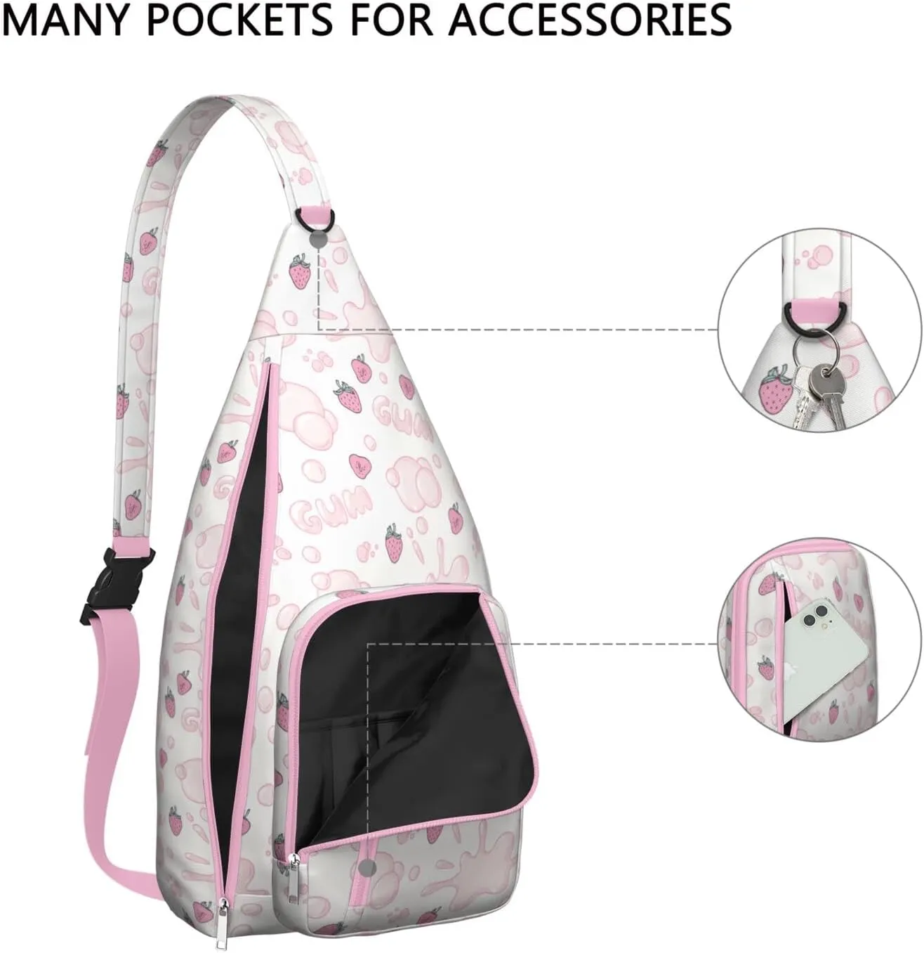 Shoulder Sling Crossbody Casual Chest Bag For Travel Sports Running,Backpack for Men & Women Lightweight Sports BagCrossbody Concealed Carry,Strawberry Shoulder Bag Waterproof Chest Bag