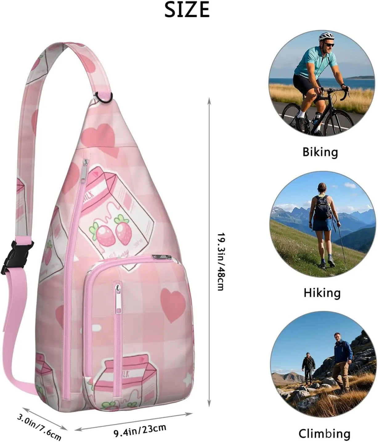 Shoulder Sling Crossbody Casual Chest Bag For Travel Sports Running,Backpack for Men & Women Lightweight Sports BagCrossbody Concealed Carry,Strawberry Shoulder Bag Waterproof Chest Bag