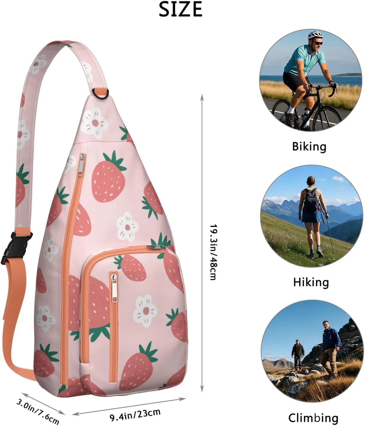 Shoulder Sling Crossbody Casual Chest Bag For Travel Sports Running,Backpack for Men & Women Lightweight Sports BagCrossbody Concealed Carry,Strawberry Shoulder Bag Waterproof Chest Bag