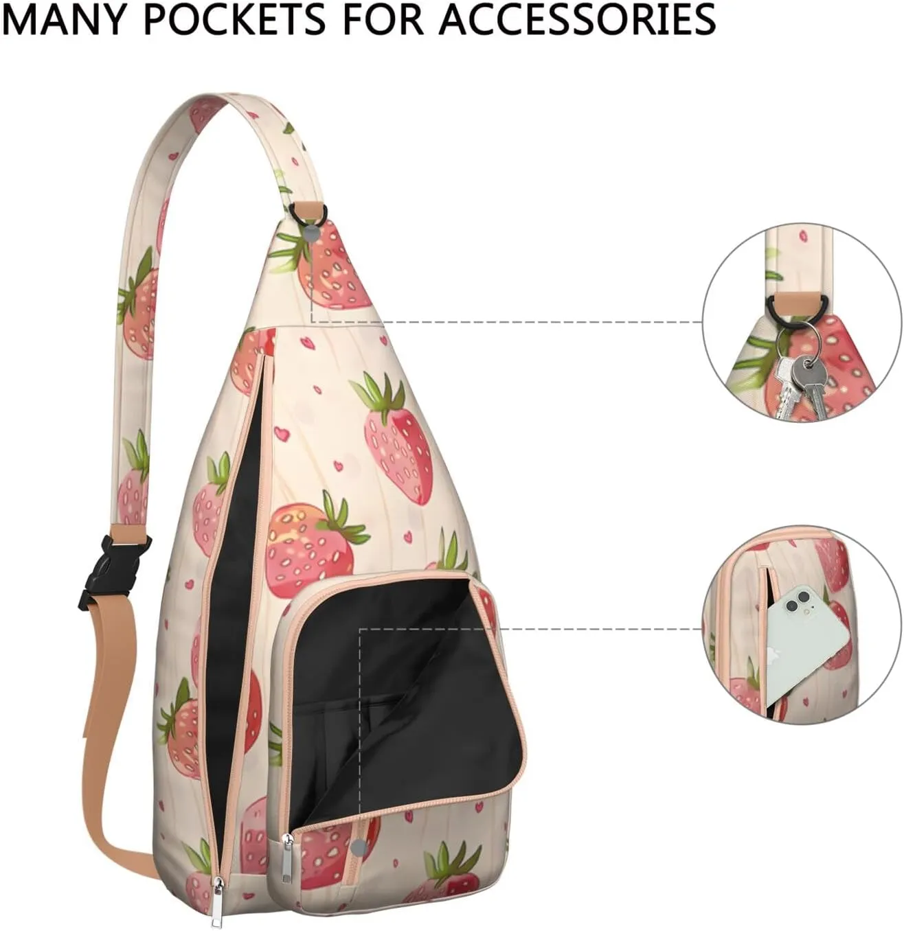 Shoulder Sling Crossbody Casual Chest Bag For Travel Sports Running,Backpack for Men & Women Lightweight Sports BagCrossbody Concealed Carry,Strawberry Shoulder Bag Waterproof Chest Bag