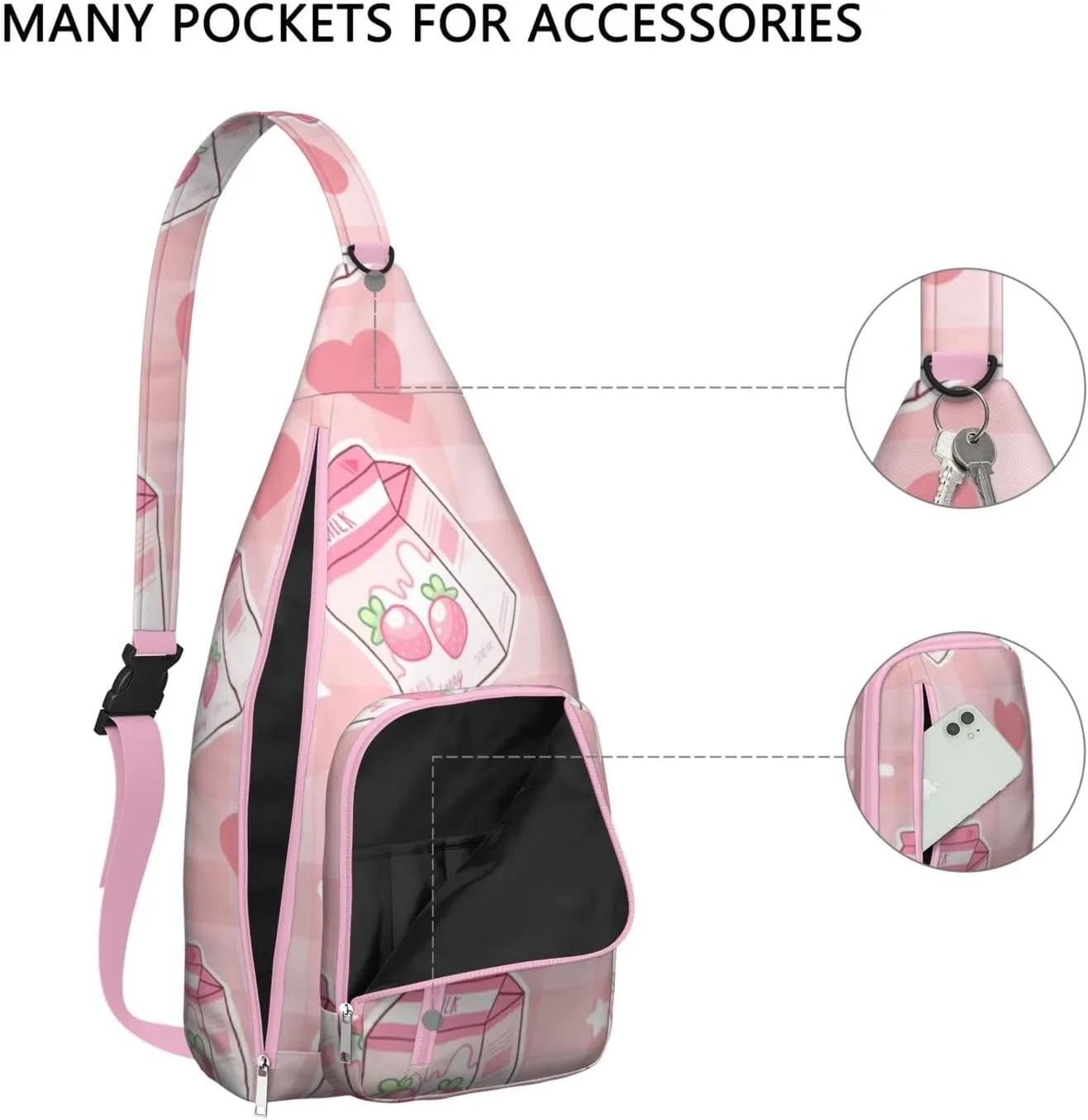 Shoulder Sling Crossbody Casual Chest Bag For Travel Sports Running,Backpack for Men & Women Lightweight Sports BagCrossbody Concealed Carry,Strawberry Shoulder Bag Waterproof Chest Bag