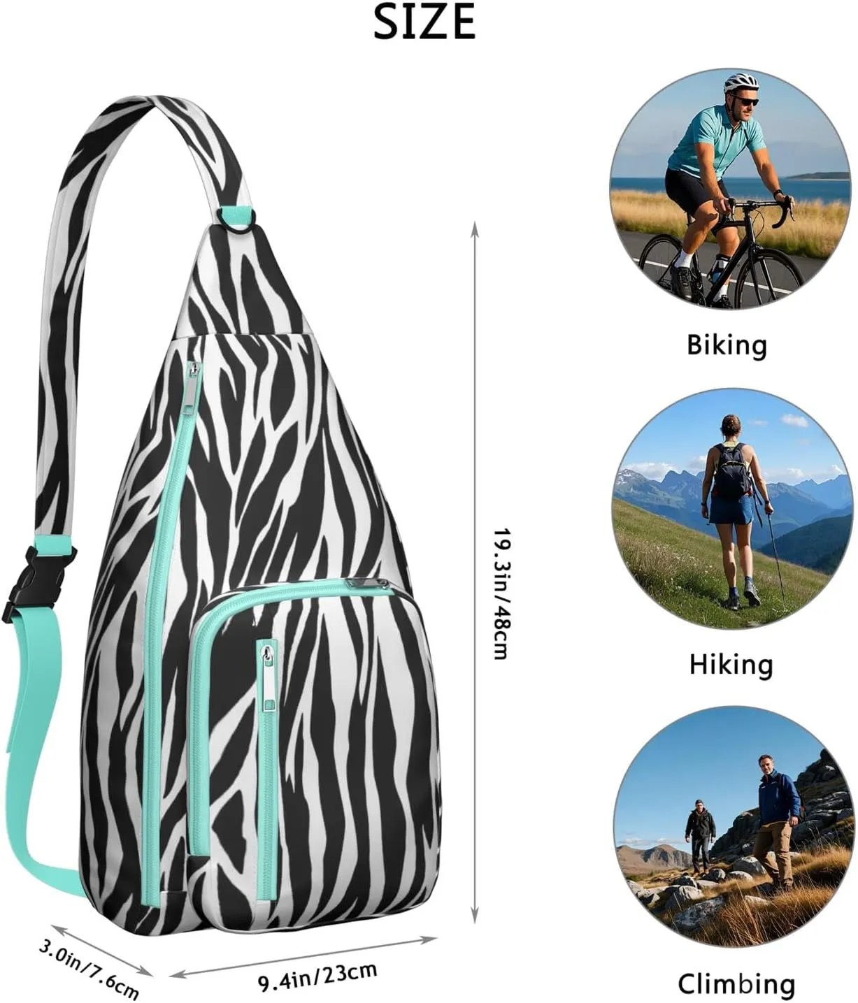 Shoulder Sling Crossbody Casual Chest Bag For Travel Sports Running,Backpack for Men & Women Lightweight Sports BagCrossbody Concealed Carry,Zebra Shoulder Bag Waterproof Chest Bag