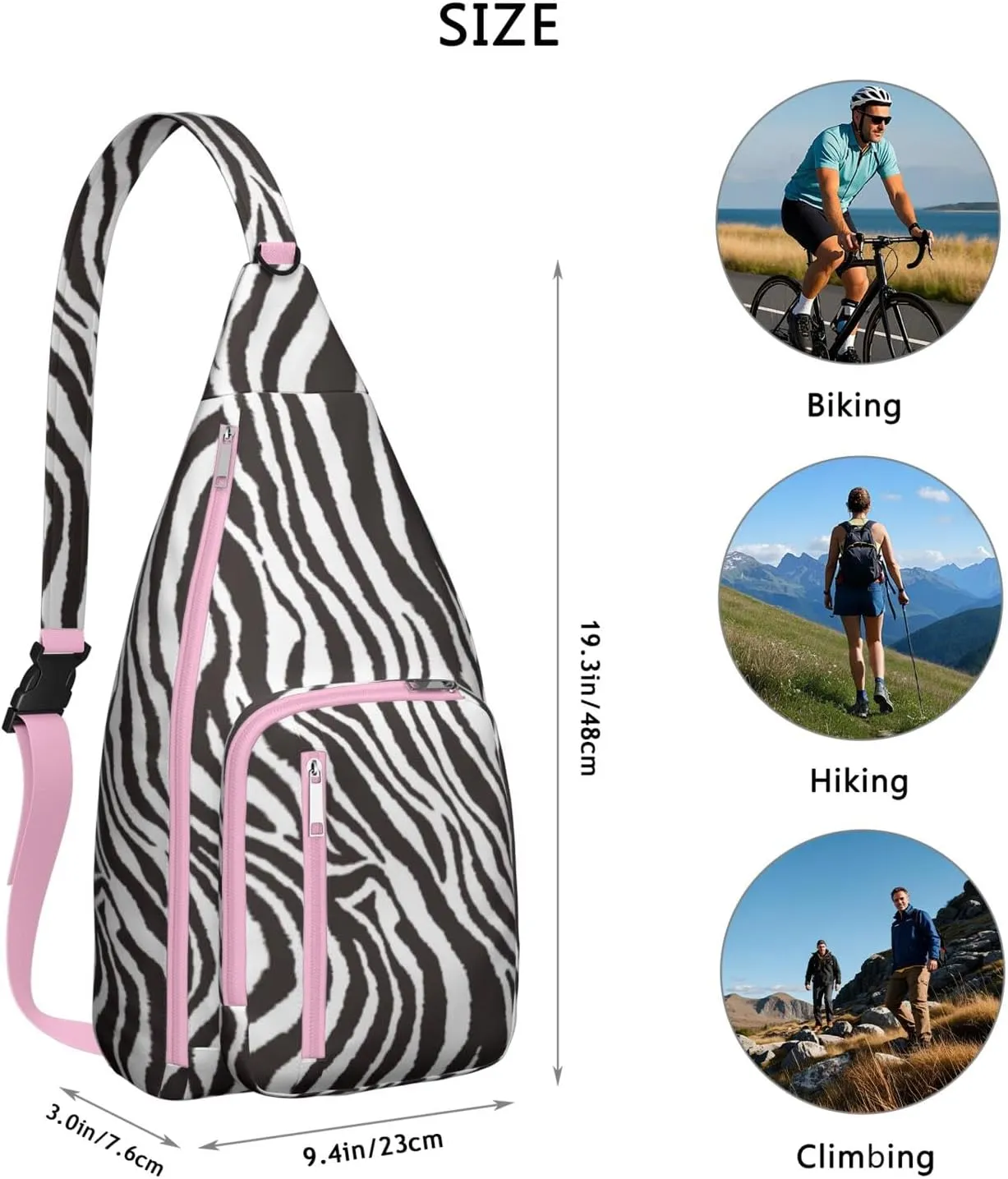 Shoulder Sling Crossbody Casual Chest Bag For Travel Sports Running,Backpack for Men & Women Lightweight Sports BagCrossbody Concealed Carry,Zebra Shoulder Bag Waterproof Chest Bag
