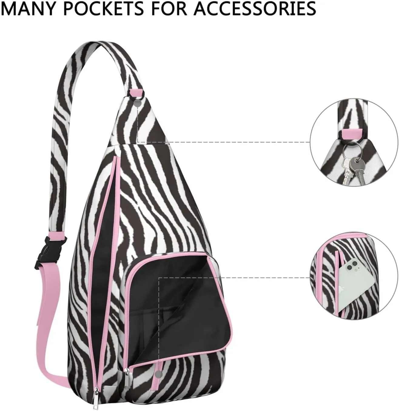 Shoulder Sling Crossbody Casual Chest Bag For Travel Sports Running,Backpack for Men & Women Lightweight Sports BagCrossbody Concealed Carry,Zebra Shoulder Bag Waterproof Chest Bag