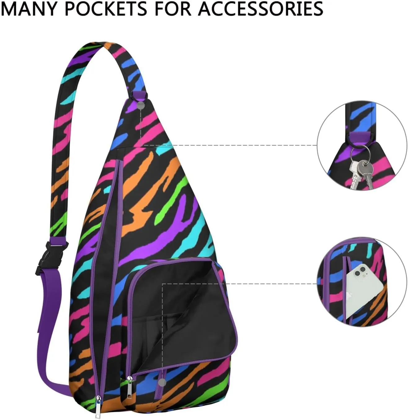 Shoulder Sling Crossbody Casual Chest Bag For Travel Sports Running,Backpack for Men & Women Lightweight Sports BagCrossbody Concealed Carry,Zebra Shoulder Bag Waterproof Chest Bag