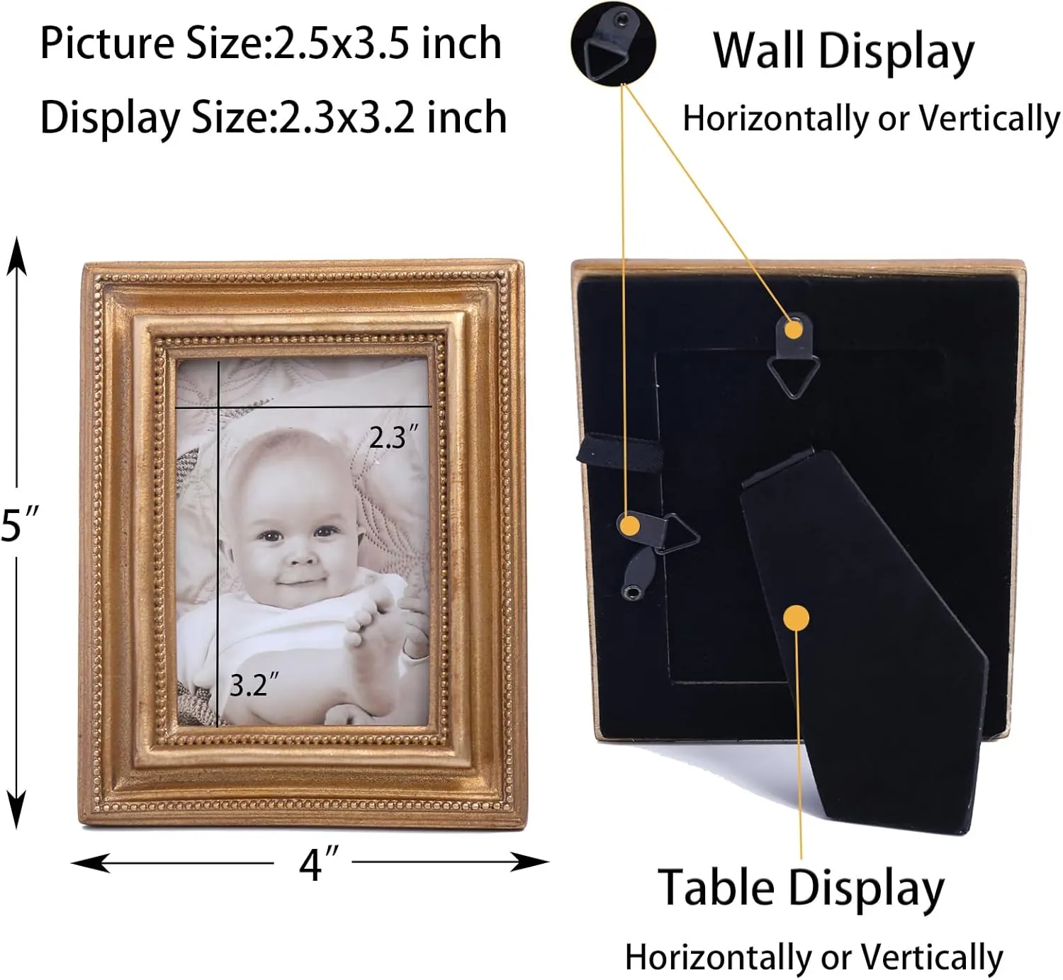 SIKOO 2.5x3.5 Vintage picture frames Small Picture Frame Wallet Size Picture frames 2.5 x 3.5 Mini Photo Frame Bronze Gold