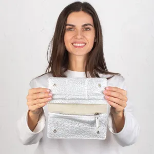 Silver metallic pebble leather