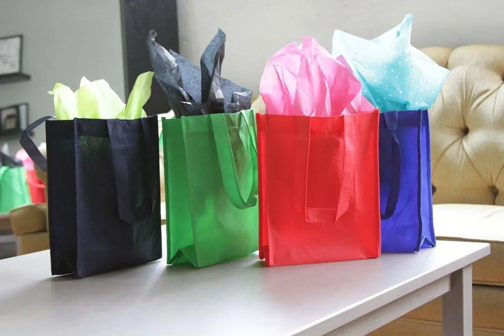 Simply Green Solutions - Plain Tote Bag, Thick Reusable Gift Bag with 16-Inch Handles, Use As Goodie Bags, Party Favor Bags, or Halloween Tote Bag, Yellow, Pack of 25