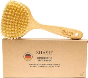 Since 1869 Hand Made in Germany - Smooth 100% Boar Bristle Body Brush, Gently Exfoliates Skin for a Softer, Smoother Complexion, Dry Brush Body Scrubber Promotes Circulation for a Healthy Glow