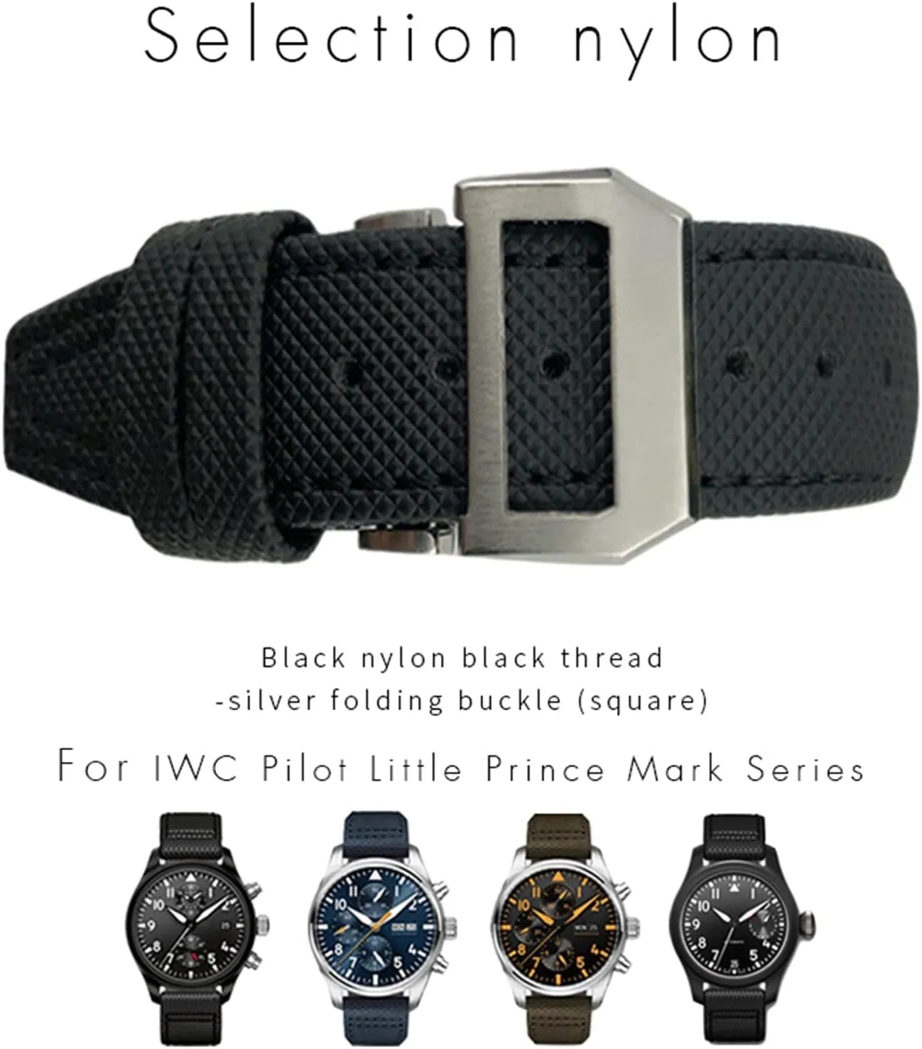 SKM 20mm 21mm 22mm Nylon Calfskin Watchband Fit for IWC Big Pilot IW377714 Mark18 Spitfire Nylon Real Leather Strap (Color : Green line 1, Size : 21mm Silver Clasp)
