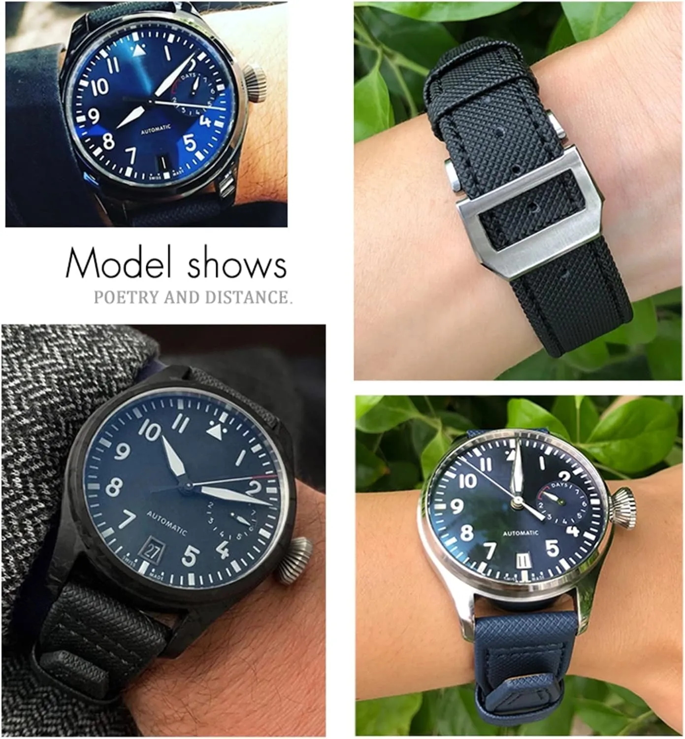 SKM 20mm 21mm 22mm Nylon Calfskin Watchband Fit for IWC Big Pilot IW377714 Mark18 Spitfire Nylon Real Leather Strap (Color : Green line 1, Size : 21mm Silver Clasp)