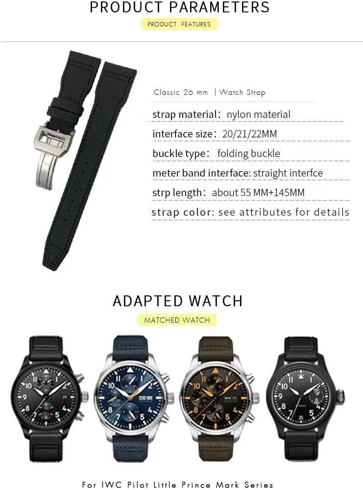 SKM 20mm 21mm 22mm Nylon Calfskin Watchband Fit for IWC Big Pilot IW377714 Mark18 Spitfire Nylon Real Leather Strap (Color : Green line 1, Size : 21mm Silver Clasp)