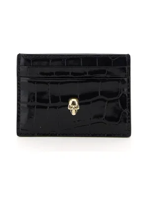 Skull Crocodileembossed Leather Card Holder
