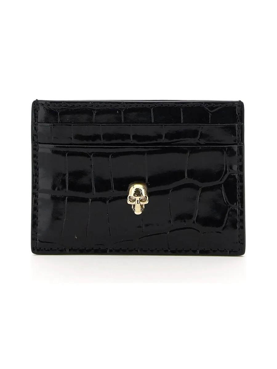 Skull Crocodileembossed Leather Card Holder