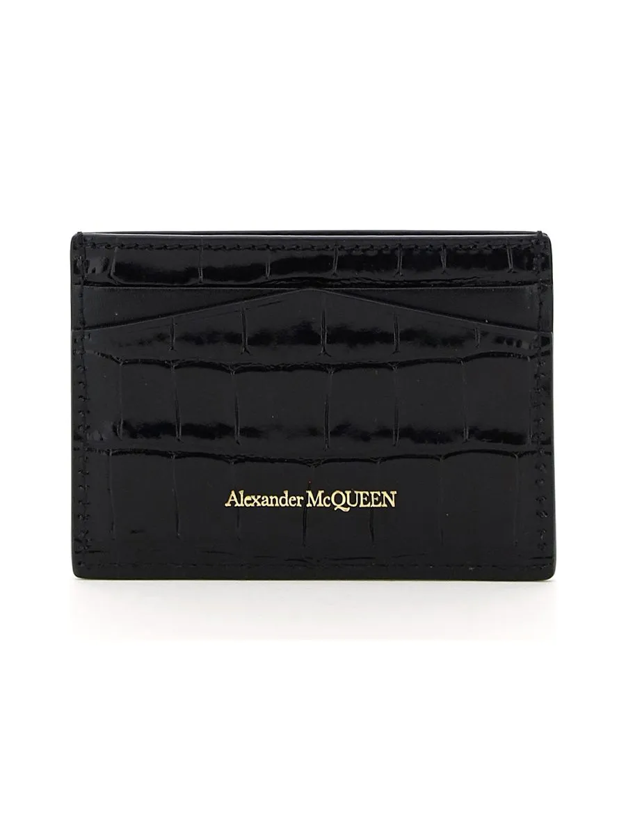 Skull Crocodileembossed Leather Card Holder