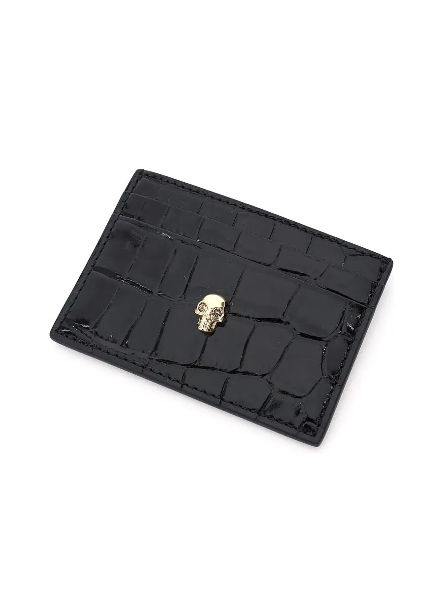 Skull Crocodileembossed Leather Card Holder