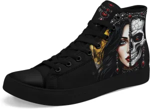 Skull Shoes for Women Men High Top Canvas Sneaker Punk Rock Joker Print Shoes Student Casual Walking Streetwear