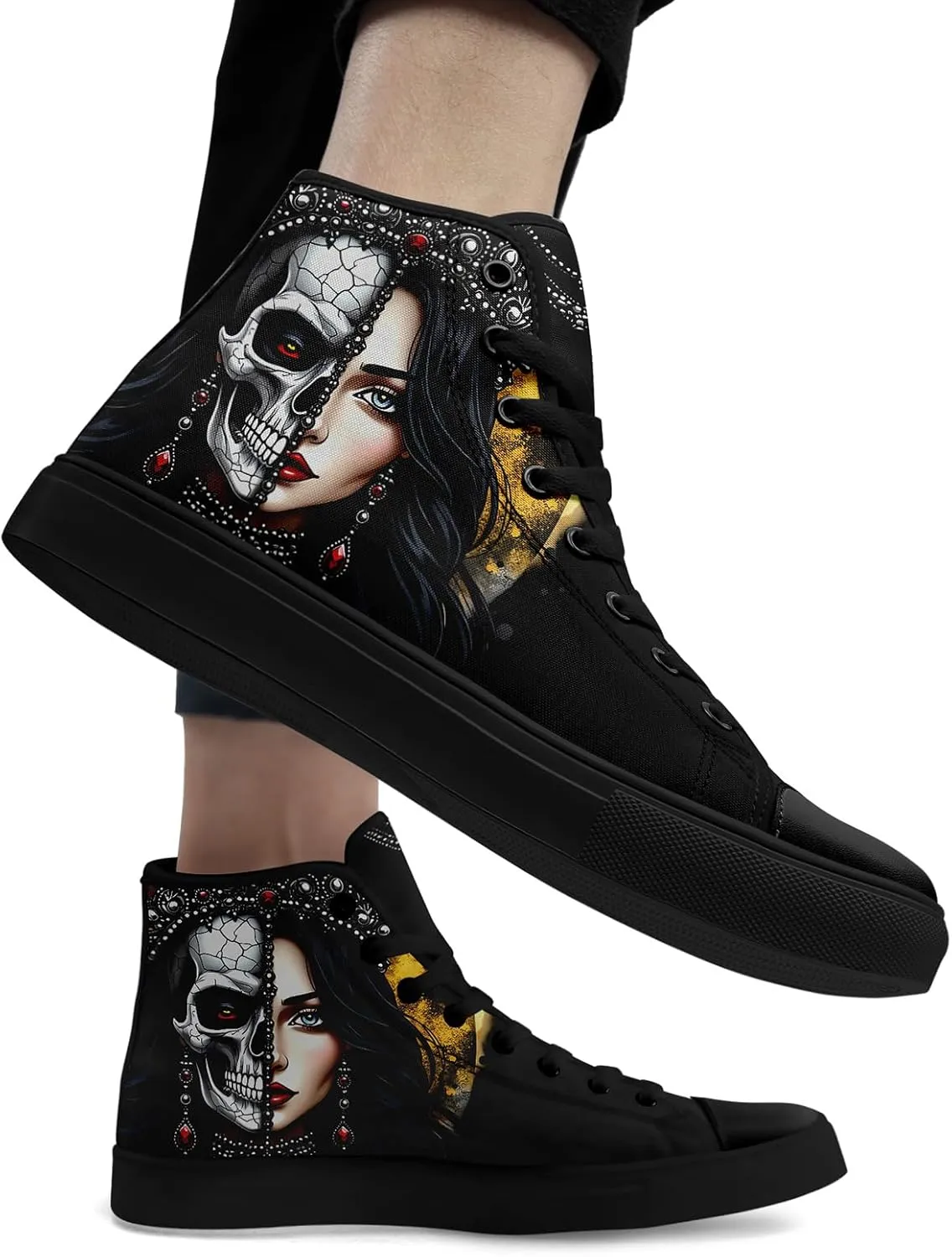 Skull Shoes for Women Men High Top Canvas Sneaker Punk Rock Joker Print Shoes Student Casual Walking Streetwear