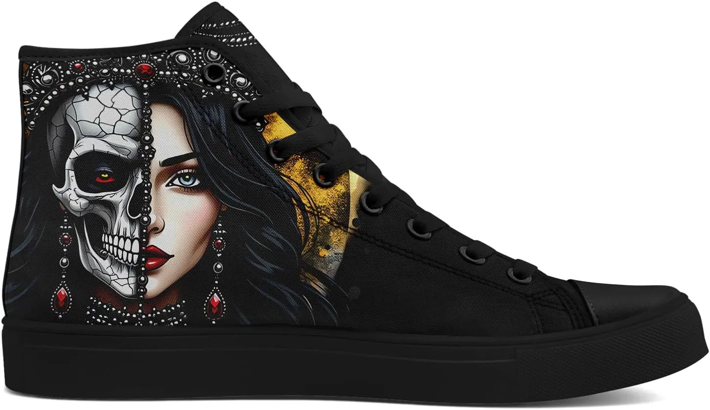 Skull Shoes for Women Men High Top Canvas Sneaker Punk Rock Joker Print Shoes Student Casual Walking Streetwear