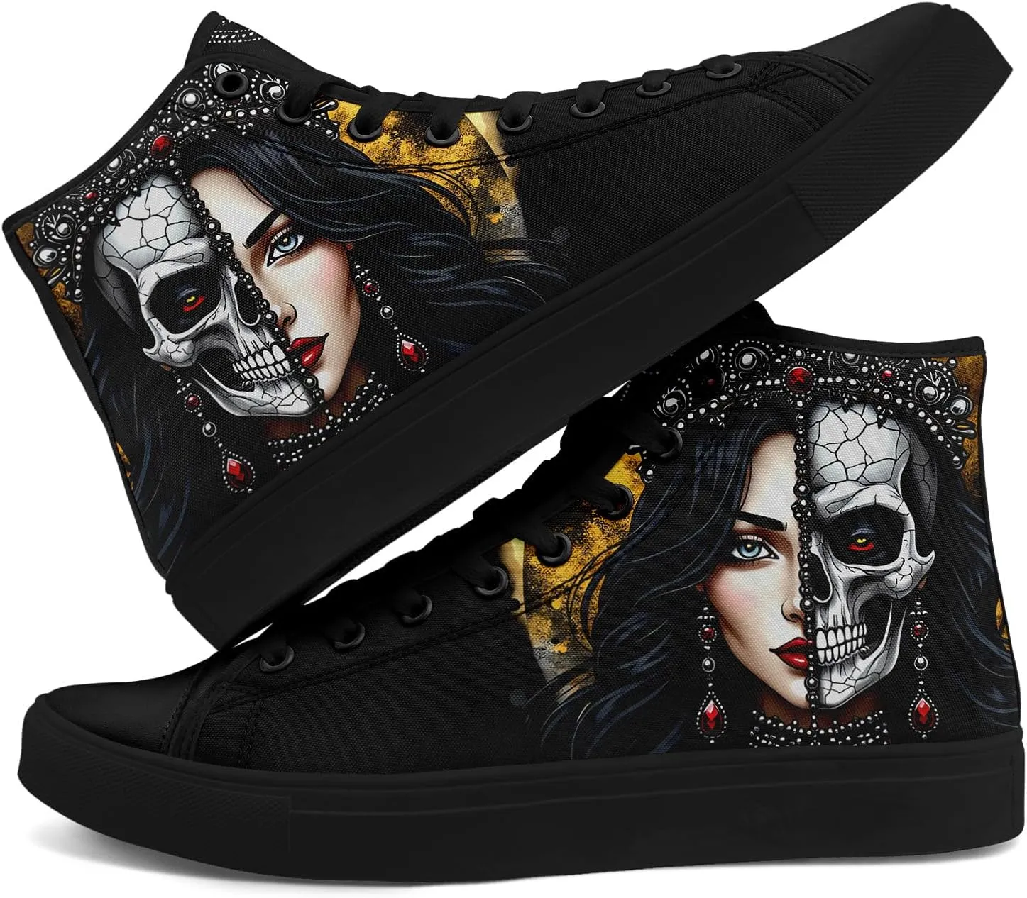 Skull Shoes for Women Men High Top Canvas Sneaker Punk Rock Joker Print Shoes Student Casual Walking Streetwear