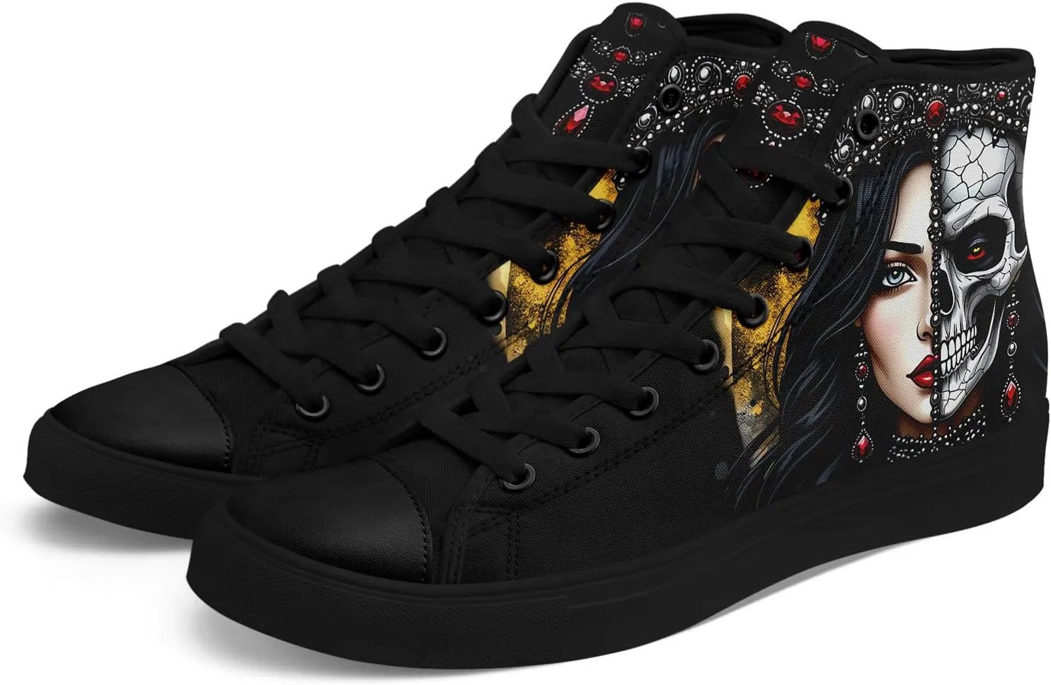 Skull Shoes for Women Men High Top Canvas Sneaker Punk Rock Joker Print Shoes Student Casual Walking Streetwear