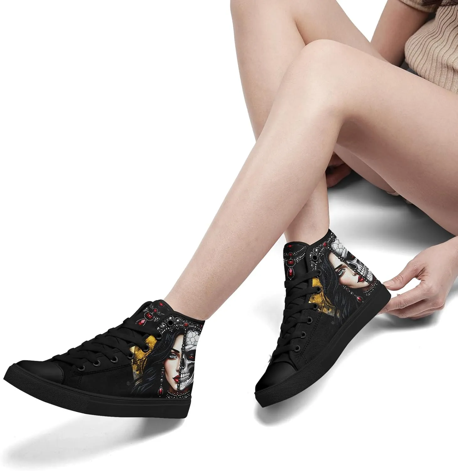 Skull Shoes for Women Men High Top Canvas Sneaker Punk Rock Joker Print Shoes Student Casual Walking Streetwear