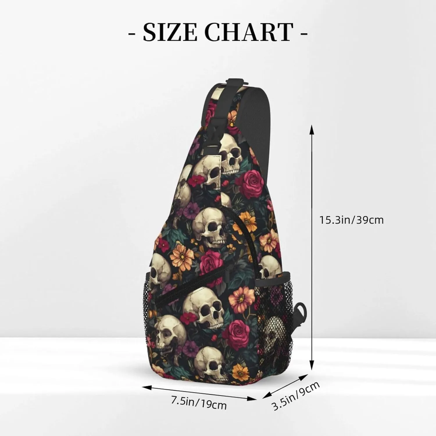 Skulls And Flowers Sling Backpack Hiking Backpack Crossbody Bag Sports Lightweight And Durable Chest Bag Shoulder Bag For Women Men