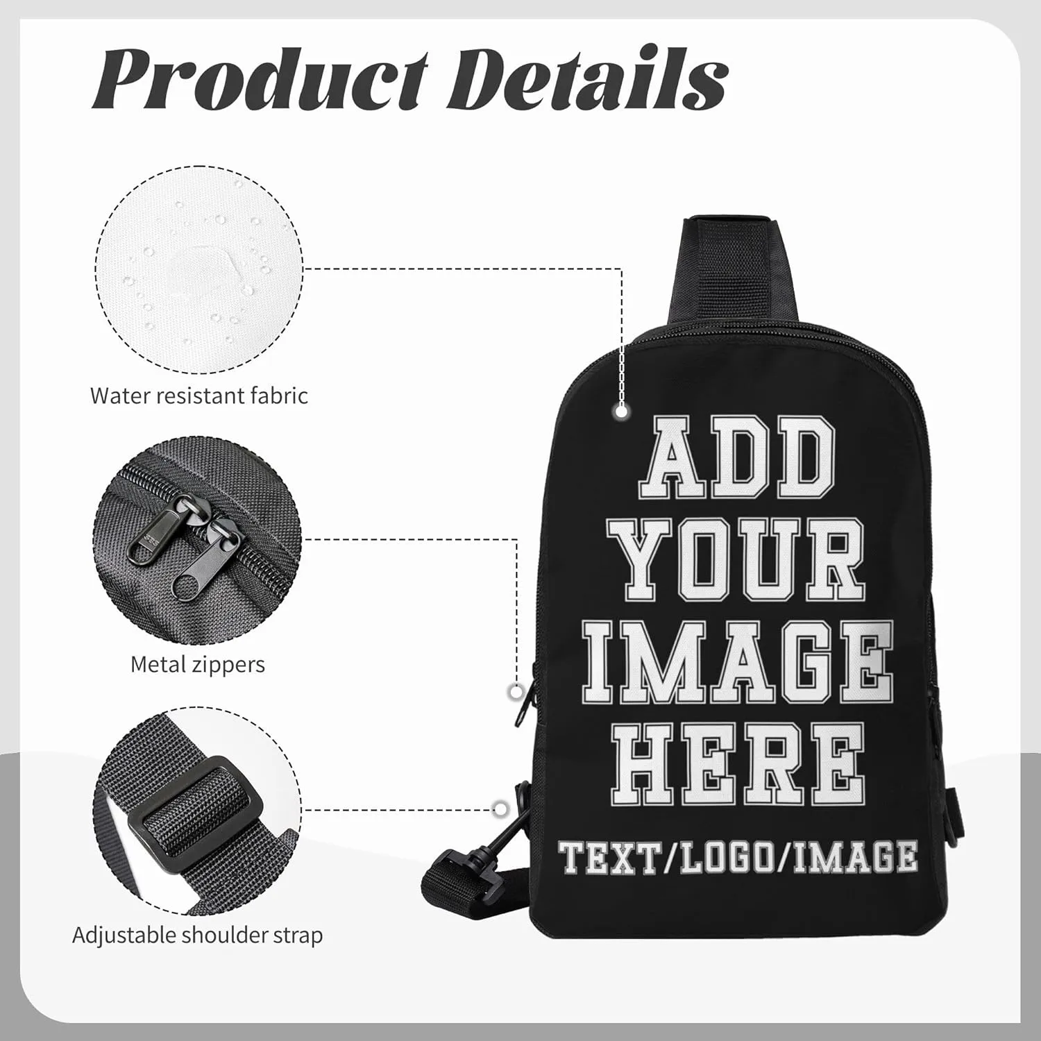 Sling Backpack Add Your Text Logo Photo Personalized Crossbody Sling Bags Design Your Own Custom Bag for Men Women