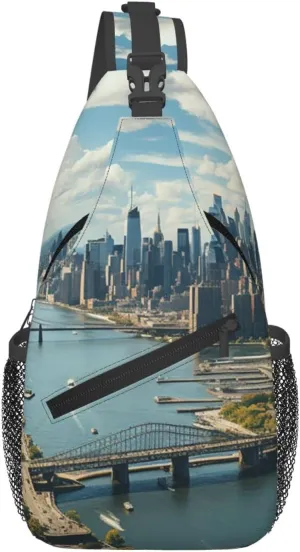 Sling Backpack Adjustable Crossbody Shoulder Bags Penthouse View Over New York Manhattan Casual Chest Bag Hiking Daypack