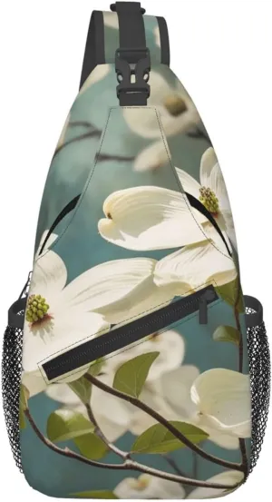Sling Backpack Adjustable Crossbody Shoulder Bags Spring Dogwood Blossoms Casual Chest Bag Hiking Daypack