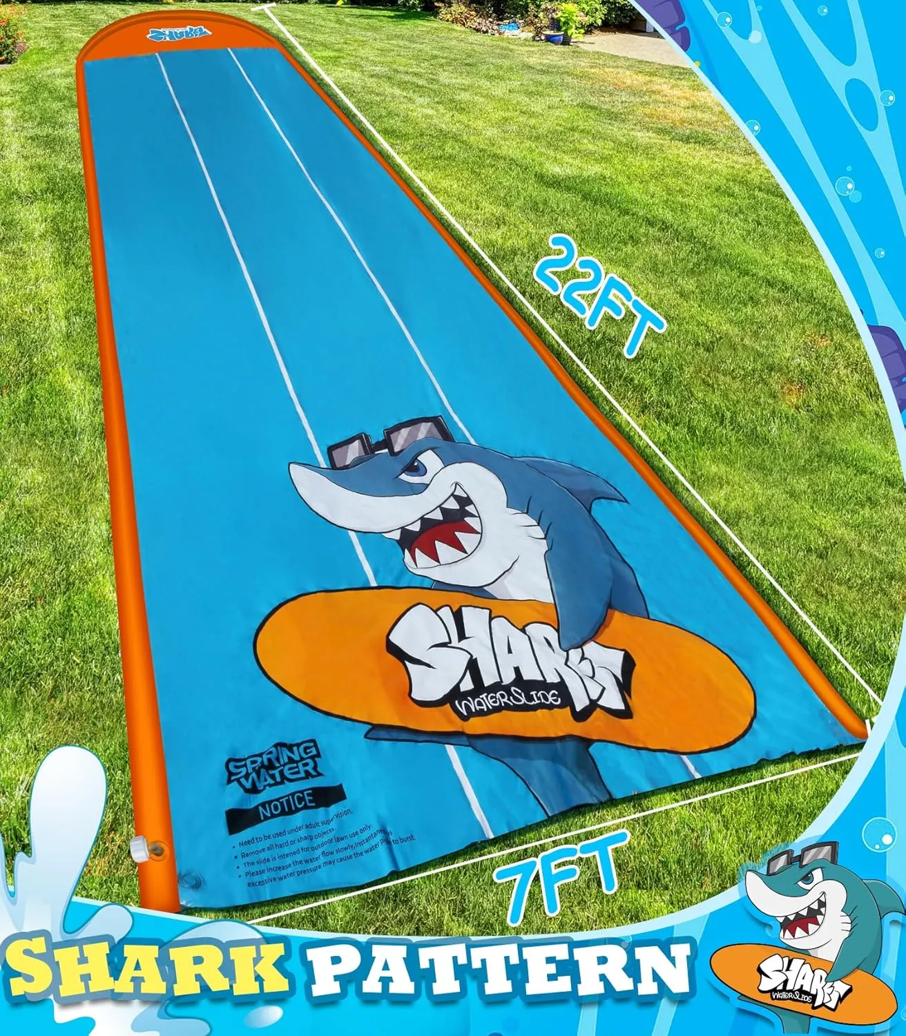 Slip Water Slide, 22ftx3 Lane Slip Water Slide for Kids Backyard Lawn,Summer Water Toys Outdoor Sprinkler with 3 Sliding Racing Lanes and 3 Inflatable Bodyboards